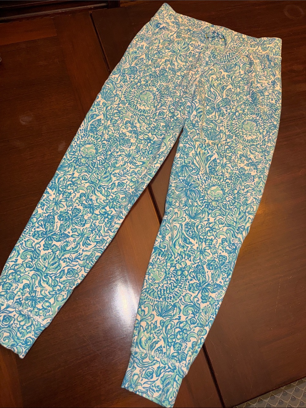 Lilly Pulitzer Turquoise Floral Print Jogger Pants Size 6 Resort Goombay Grooves